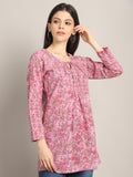 Light Purple & Pink Women Pure Cotton Floral Printed Tunic