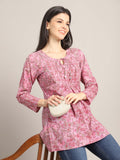 Light Purple & Pink Women Pure Cotton Floral Printed Tunic