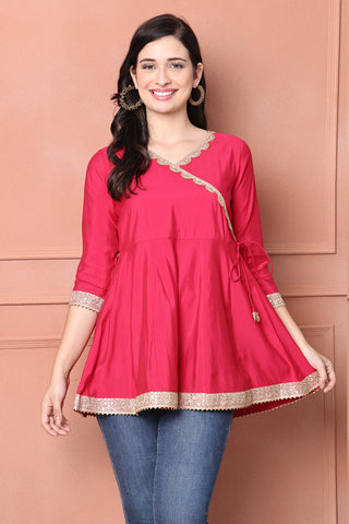 Pink Poly Silk Solid Tunic