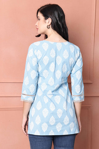 Sky Blue Pure Cotton Printed Tunic