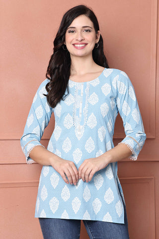 Sky Blue Pure Cotton Printed Tunic