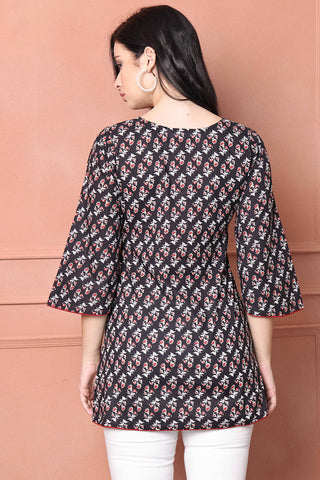 Black Pure Cotton Floral Printed Tunic