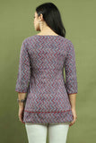 Blue & Maroon Women Pure Cotton Zig Zag Printed Tunic