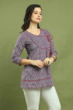 Blue & Maroon Women Pure Cotton Zig Zag Printed Tunic