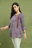 Blue & Maroon Women Pure Cotton Zig Zag Printed Tunic