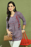 Blue & Maroon Women Pure Cotton Zig Zag Printed Tunic