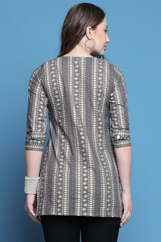 Grey Pure Cotton Jaipuri Printed Tunic