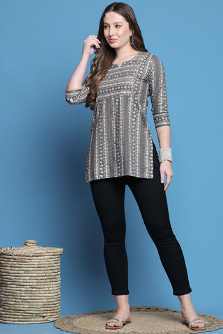 Grey Pure Cotton Jaipuri Printed Tunic