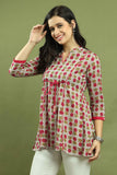 Grey & Magenta Women Pure Cotton Jaipuri Printed Tunic