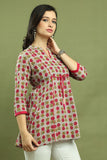 Grey & Magenta Women Pure Cotton Jaipuri Printed Tunic