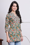 Green Women's Pure Cotton Jaipuri Printed Tunic