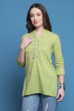 Parrot Green Pure Cotton Bandhani Printed Tunic