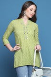 Parrot Green Pure Cotton Bandhani Printed Tunic