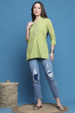 Parrot Green Pure Cotton Bandhani Printed Tunic