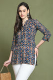 Navy Blue Pure Cotton Jaipuri Printed Tunic