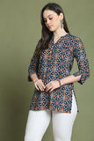 Navy Blue Pure Cotton Jaipuri Printed Tunic