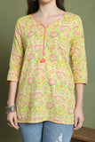 Yellow Pure Cotton Jaipuri Printed Tunic