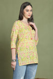 Yellow Pure Cotton Jaipuri Printed Tunic