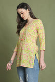 Yellow Pure Cotton Jaipuri Printed Tunic