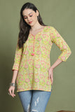 Yellow Pure Cotton Jaipuri Printed Tunic