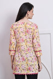 Light Yellow & Light Pink Women's Cotton Floral Printed Tunic