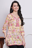 Light Yellow & Light Pink Women's Cotton Floral Printed Tunic