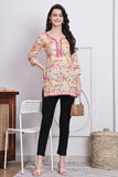 Light Yellow & Light Pink Women's Cotton Floral Printed Tunic