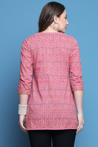 Pink Cotton Jaipuri Printed Tunic