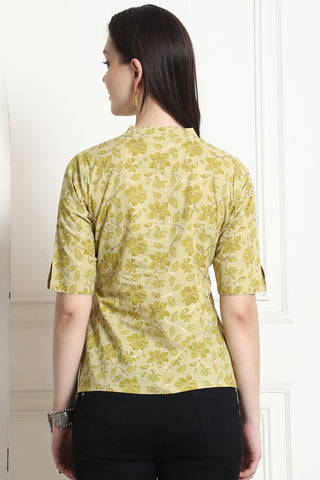 Lime Yellow Cotton Foil Printed Crop Top