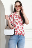 White & Magenta Cotton Floral Printed Crop Top