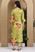 Parrot Green Cotton Jaipuri Printed Straight Kurta With Pant