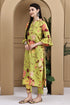 Parrot Green Cotton Jaipuri Printed Straight Kurta With Pant