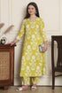 Women Lemon Yellow & White Cotton Botanical Floral Printed Kurta With Pant