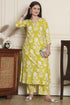 Women Lemon Yellow & White Cotton Botanical Floral Printed Kurta With Pant