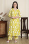 Women Lemon Yellow & White Cotton Botanical Floral Printed Kurta With Pant