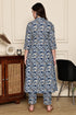 Blue Blossom Geometric Printed  Kurta With Pant