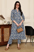 Blue Blossom Geometric Printed  Kurta With Pant