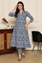 Blue Blossom Geometric Printed  Kurta With Pant