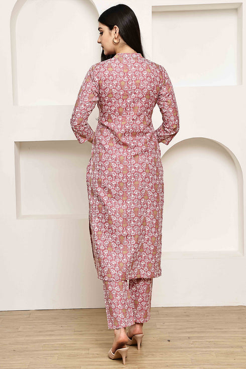 Stylish pink Jaipuri Printed Kurta  With Pant