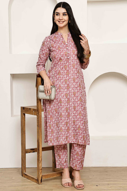 Stylish pink Jaipuri Printed Kurta  With Pant