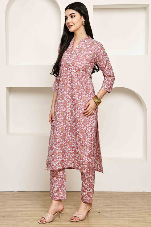 Stylish pink Jaipuri Printed Kurta  With Pant
