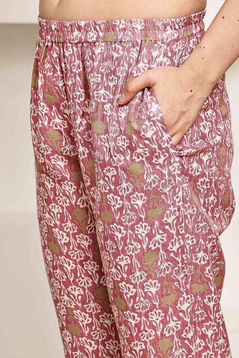Stylish pink Jaipuri Printed Kurta  With Pant