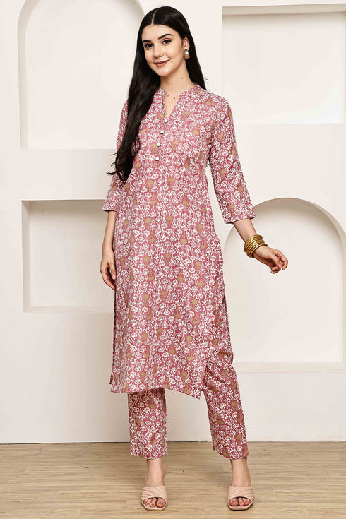 Stylish pink Jaipuri Printed Kurta  With Pant