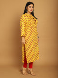 Yellow Pure Cambric Cotton Jaipuri Block Printed Plus Size Kurti