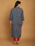 Blue Pure Cambric Cotton Jaipuri Block Printed Plus Size Kurti