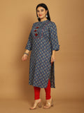 Blue Pure Cambric Cotton Jaipuri Block Printed Plus Size Kurti