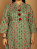 Green Pure Cambric Cotton Jaipuri Block Printed Plus Size Kurti