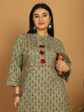 Green Pure Cambric Cotton Jaipuri Block Printed Plus Size Kurti