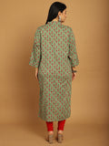 Green Pure Cambric Cotton Jaipuri Block Printed Plus Size Kurti