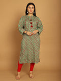 Green Pure Cambric Cotton Jaipuri Block Printed Plus Size Kurti